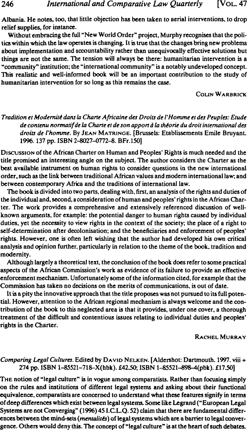 Tradition Et Modernite Dans La Charte Africaine Des Droits De L Homme Et Des Peuples Etude De Contenu Normatif De La Charte Et De Son Apport A La Theorie Du Droit International Des