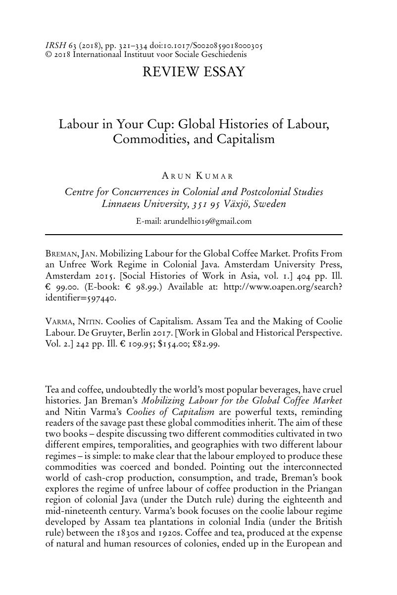 Labour In Your Cup Global Histories Of Labour Commodities And Labour In Your Cup Global Histories Of Labour Commodities And Capitalism Custom Academic Writing Services also Reflective Essay On High School High School English Essay Topics