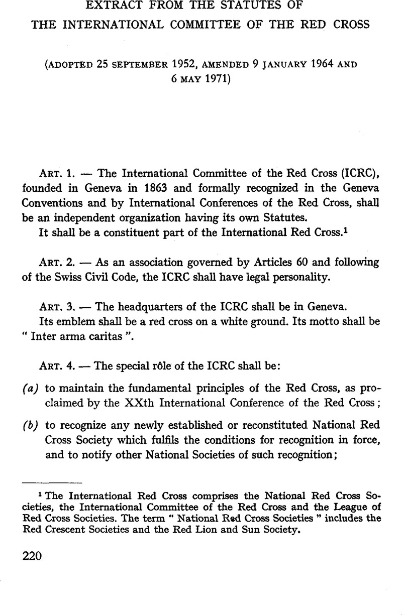 Extract From The Statutes Of The International Committee Of
