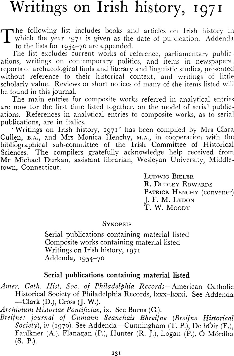 Writings On Irish History 1971 Irish Historical Studies Cambridge Core