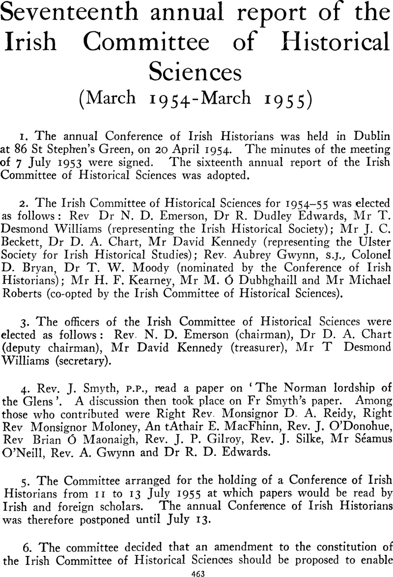 Seventeenth Annual Report Of The Irish Committee Of Historical Sciences Irish Historical Studies Cambridge Core