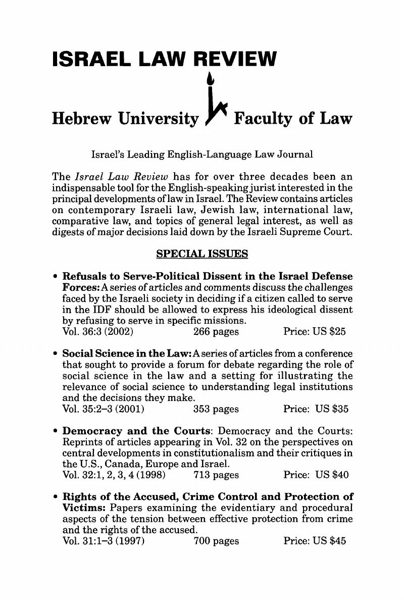 Isr Volume 37 Issue 2 3 Cover And Back Matter Israel Law Review Cambridge Core