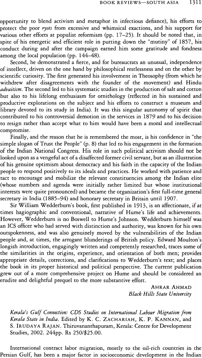 Kerala S Gulf Connection Cds Studies On International Labour Migration From Kerala State In India Edited By K C Zachariah K P Kannan And S Irudaya Rajan Thiruvananthapuram Kerala Centre For Development Studies