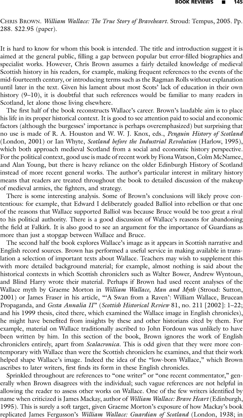 Chris Brown William Wallace The True Story Of Braveheart Stroud Tempus 05 Pp 2 22 95 Paper Journal Of British Studies Cambridge Core