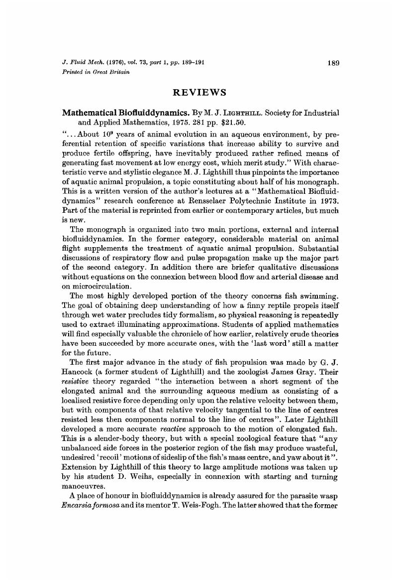 Mathematical Biofluiddynamics By M J Lighthill Society For Industrial And Applied Mathematics 1975 281 Pp 21 50 Journal Of Fluid Mechanics Cambridge Core