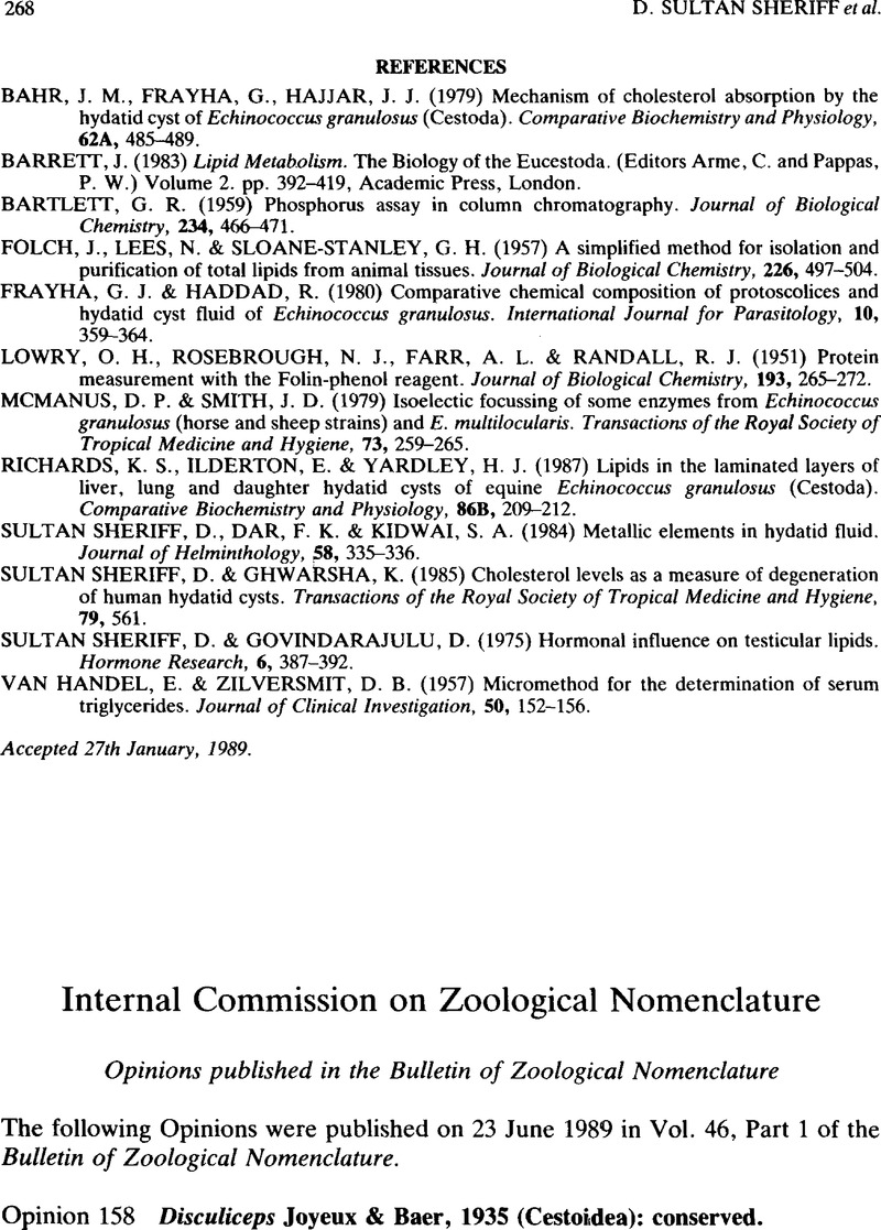 Internal Commission on Zoological Nomenclature | Journal of Helminthology |  Cambridge Core
