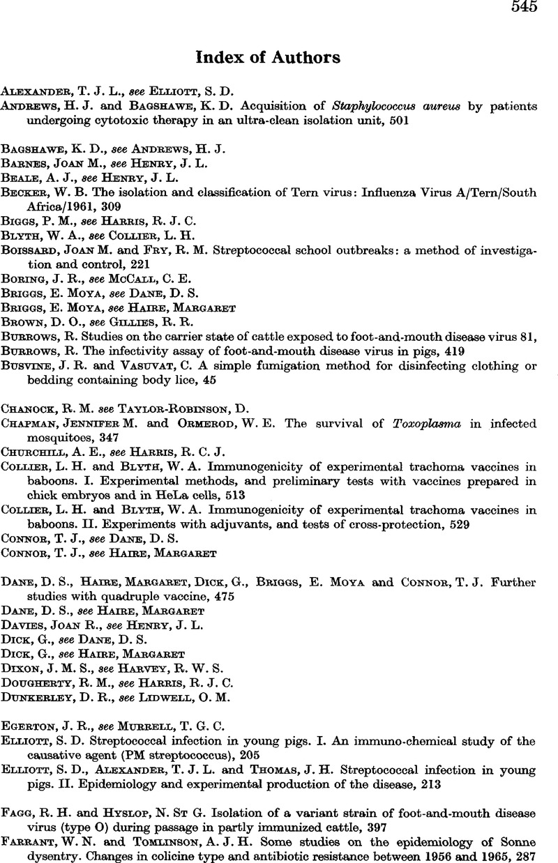 Index Of Authors Epidemiology Infection Cambridge Core