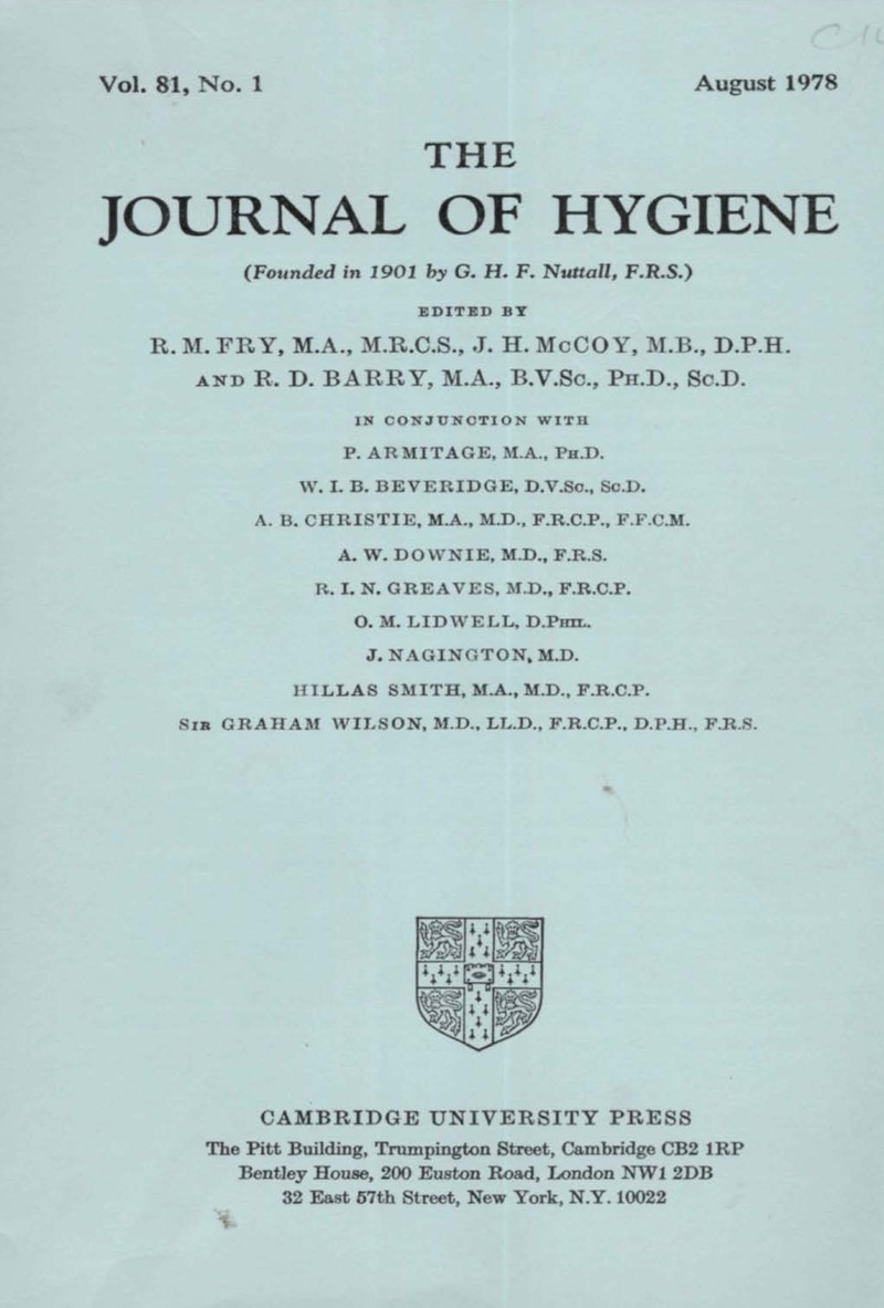 Hyg Volume 81 Issue 1 Cover And Front Matter Epidemiology Infection Cambridge Core