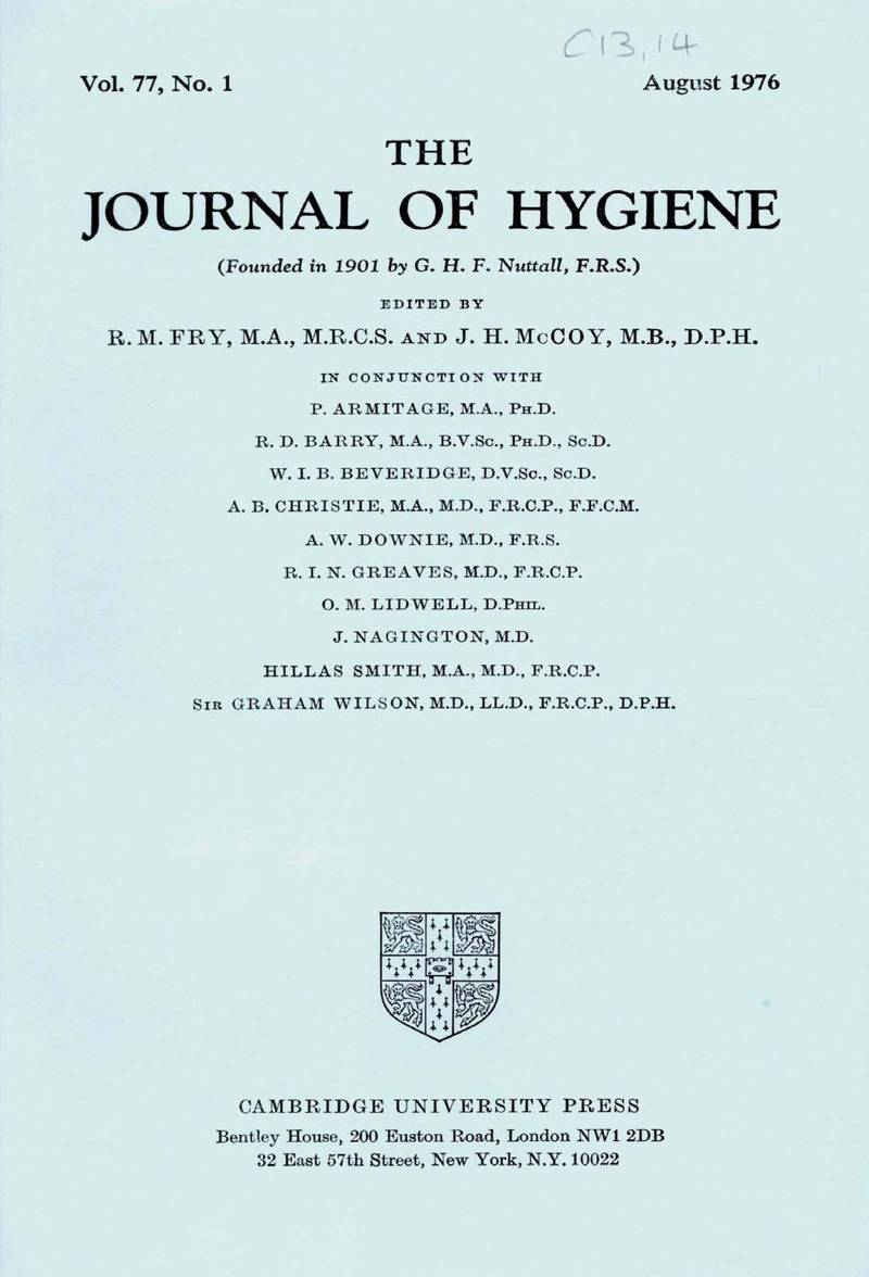 Hyg Volume 77 Issue 1 Cover And Front Matter Epidemiology Infection Cambridge Core