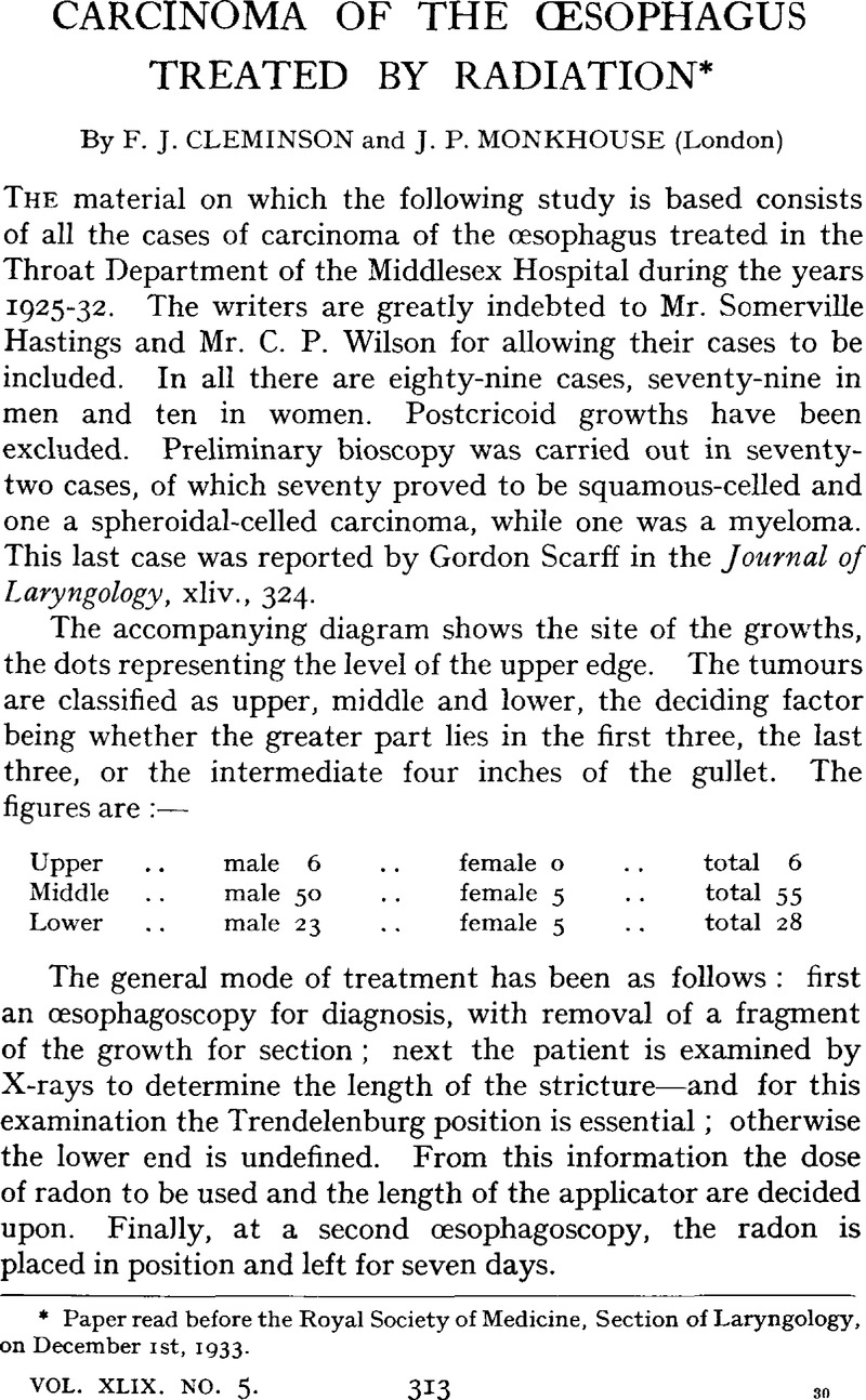 Carcinoma Of The A Sophagus Treated By Radiation The Journal Of Laryngology Otology Cambridge Core