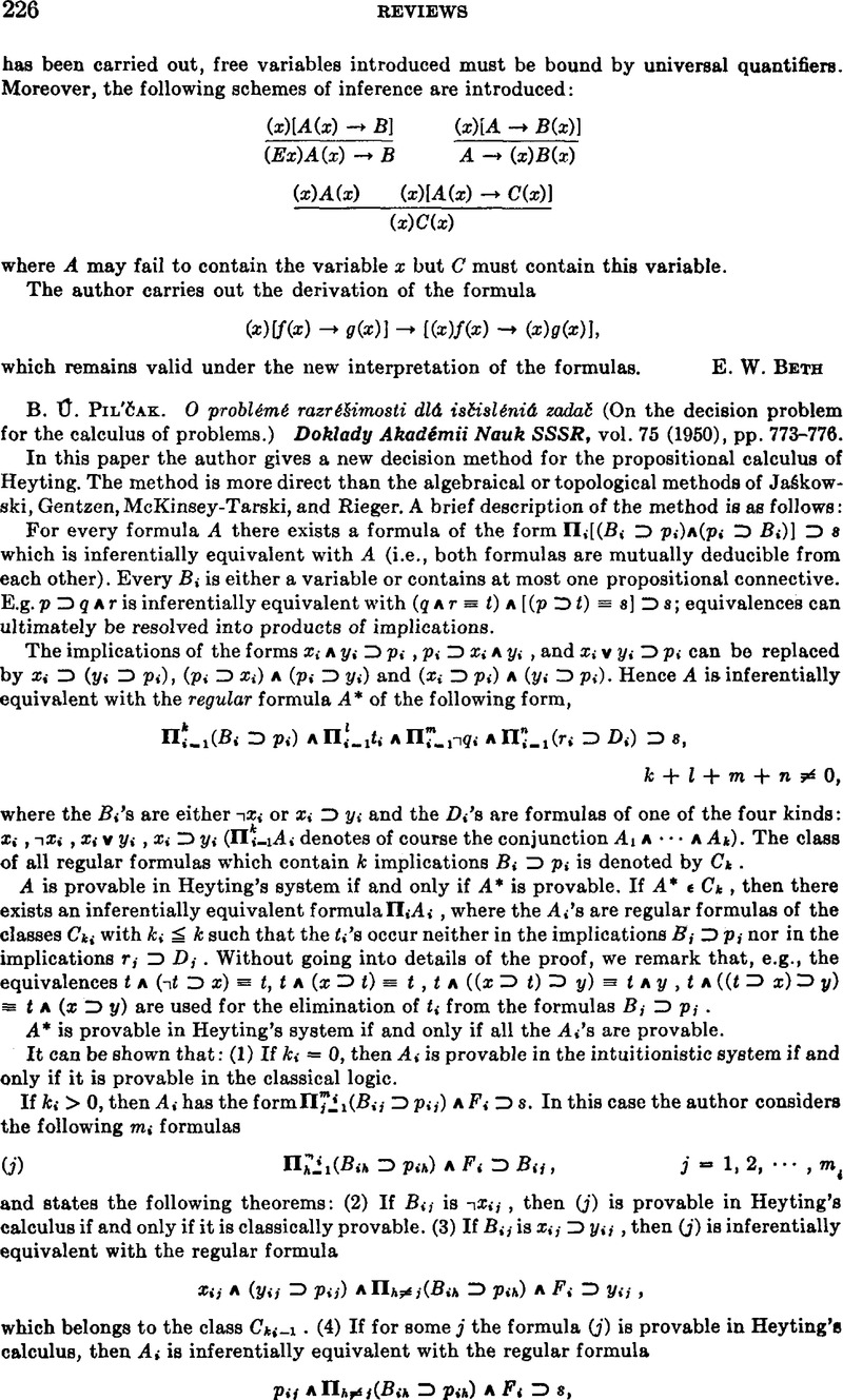 B U Pil Cak O Probleme Razresimosti Dla Iscislenia Zadac On The Decision Problem For The Calculus Of Problems Doklady Akademii Nauk Sssr Vol 75 1950 Pp 773 776 The Journal Of Symbolic