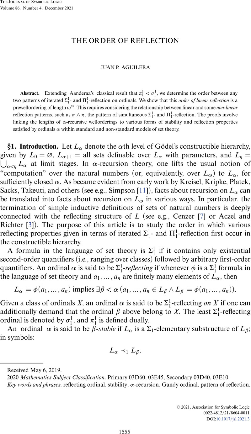 The Order Of Reflection The Journal Of Symbolic Logic Cambridge Core