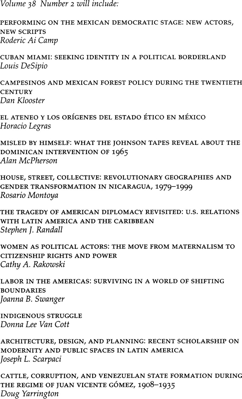 Forthcoming in Volume 38 Number 2 | Latin American | Cambridge