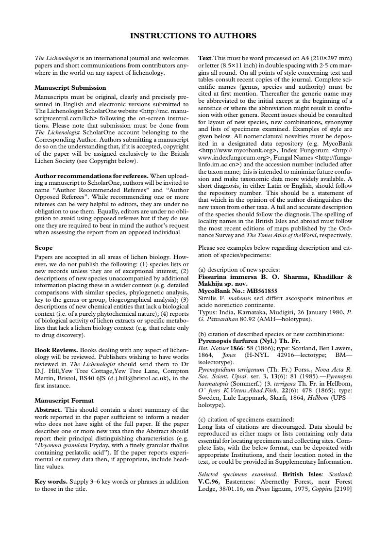 Lic Volume 51 Issue 2 Cover And Back Matter The Lichenologist Cambridge Core