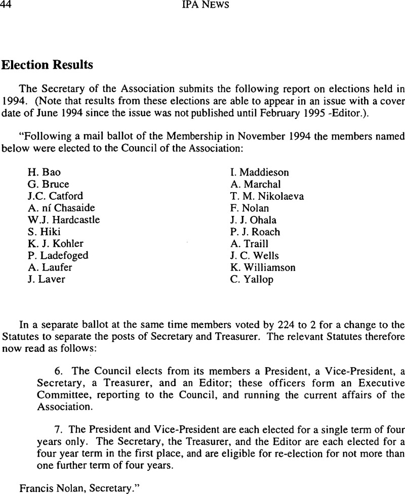 Election Results Journal Of The International Phonetic Association Cambridge Core