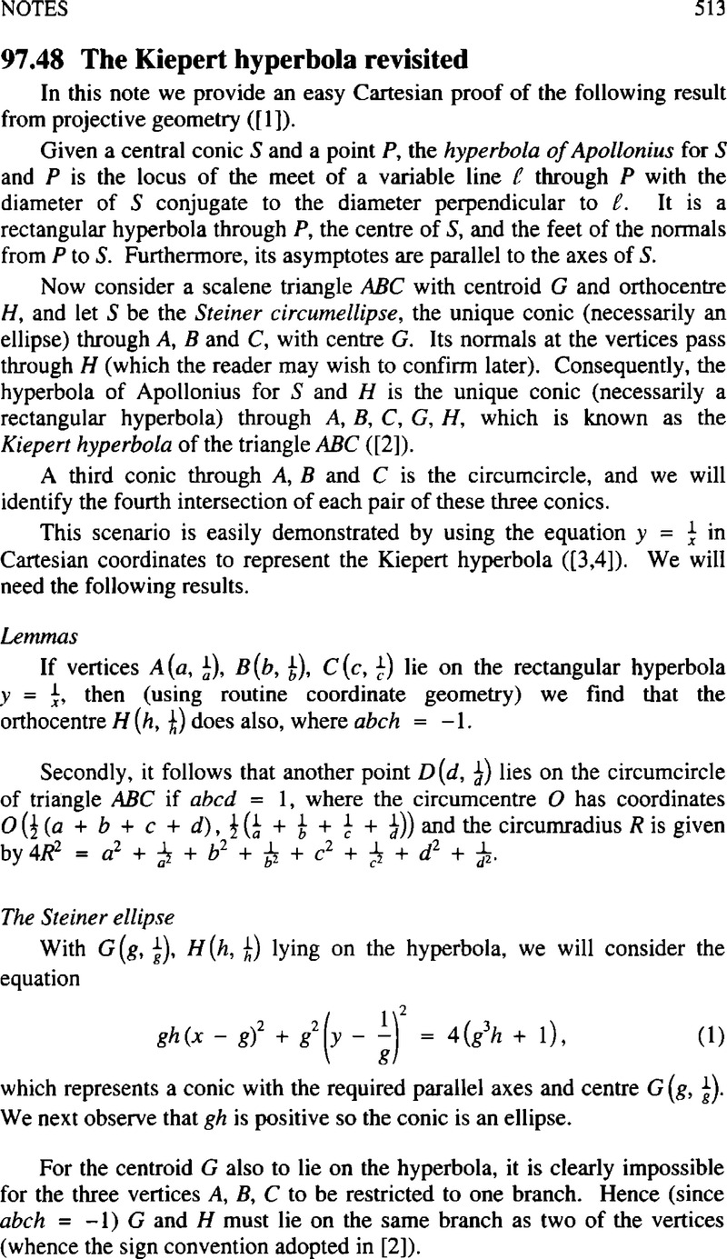 97 48 The Kiepert Hyperbola Revisited The Mathematical Gazette Cambridge Core