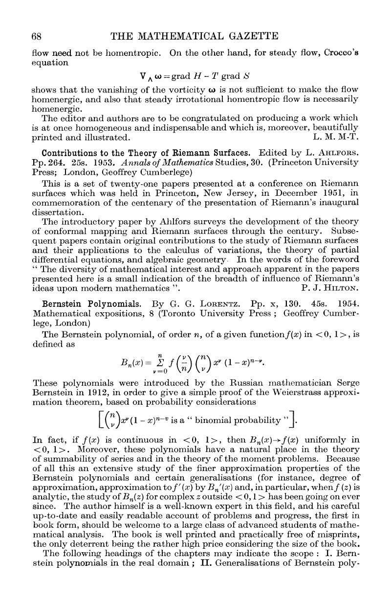 Bernstein Polynomials By G G Lorentz Pp X 130 45s 1954 Mathematical Expositions 8 Toronto University Press Geoffrey Cumberlege London The Mathematical Gazette Cambridge Core