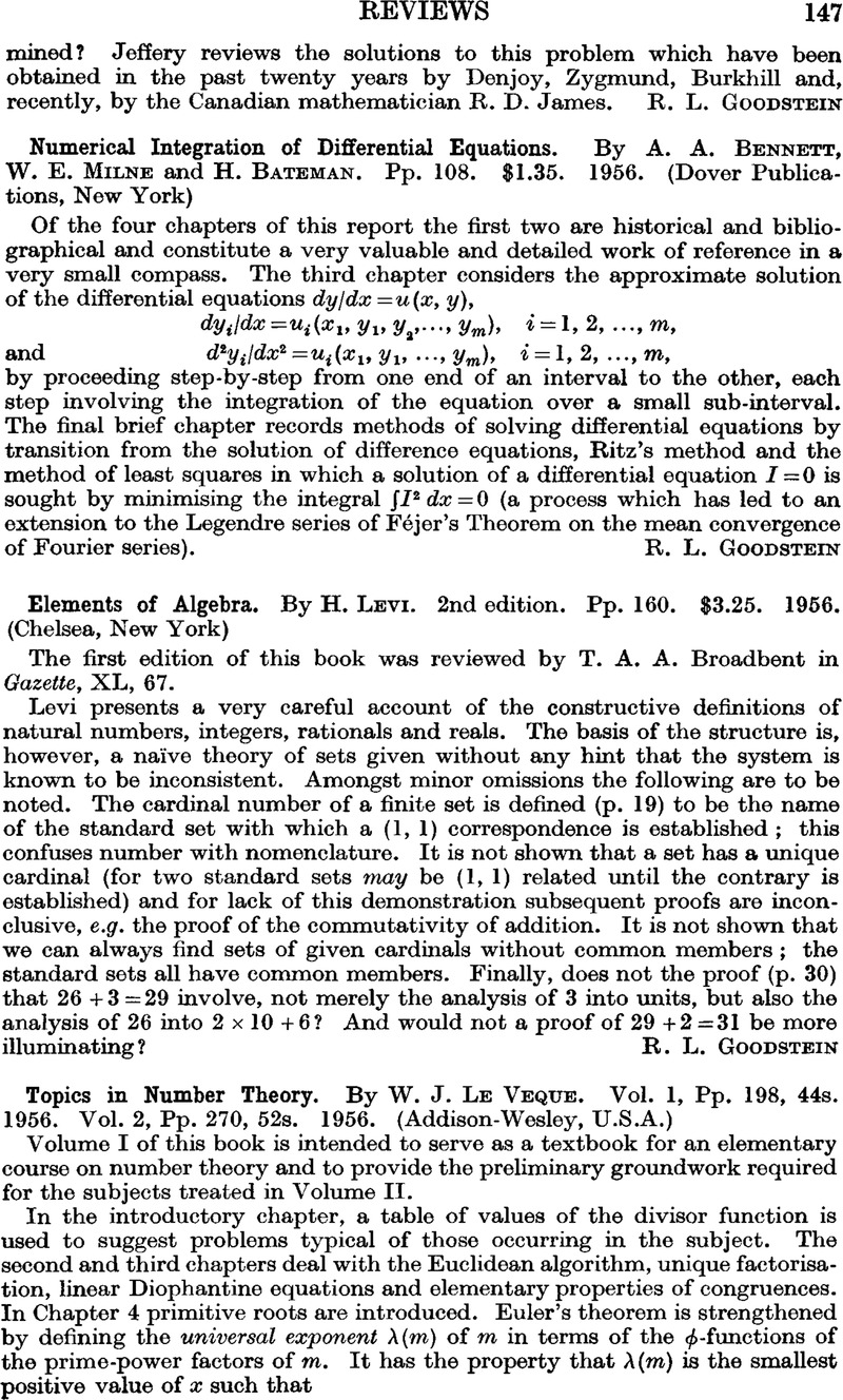 Topics In Number Theory By W J Le Veque Vol 1 Pp 198 44s 1956 Vol 2 Pp 270 52s 1956 Addison Wesley U S A The Mathematical Gazette Cambridge Core