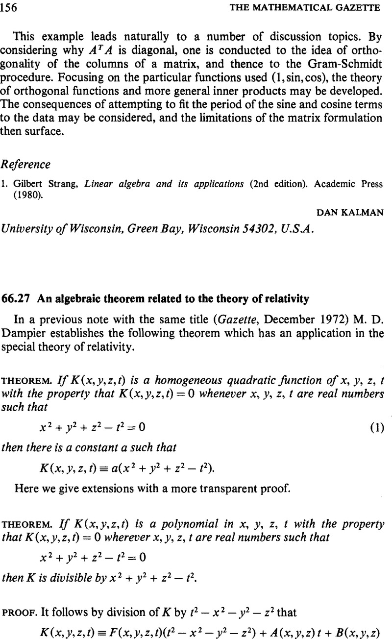 An Algebraic Theorem Related To The Theory Of Relativity The Mathematical Gazette Cambridge Core