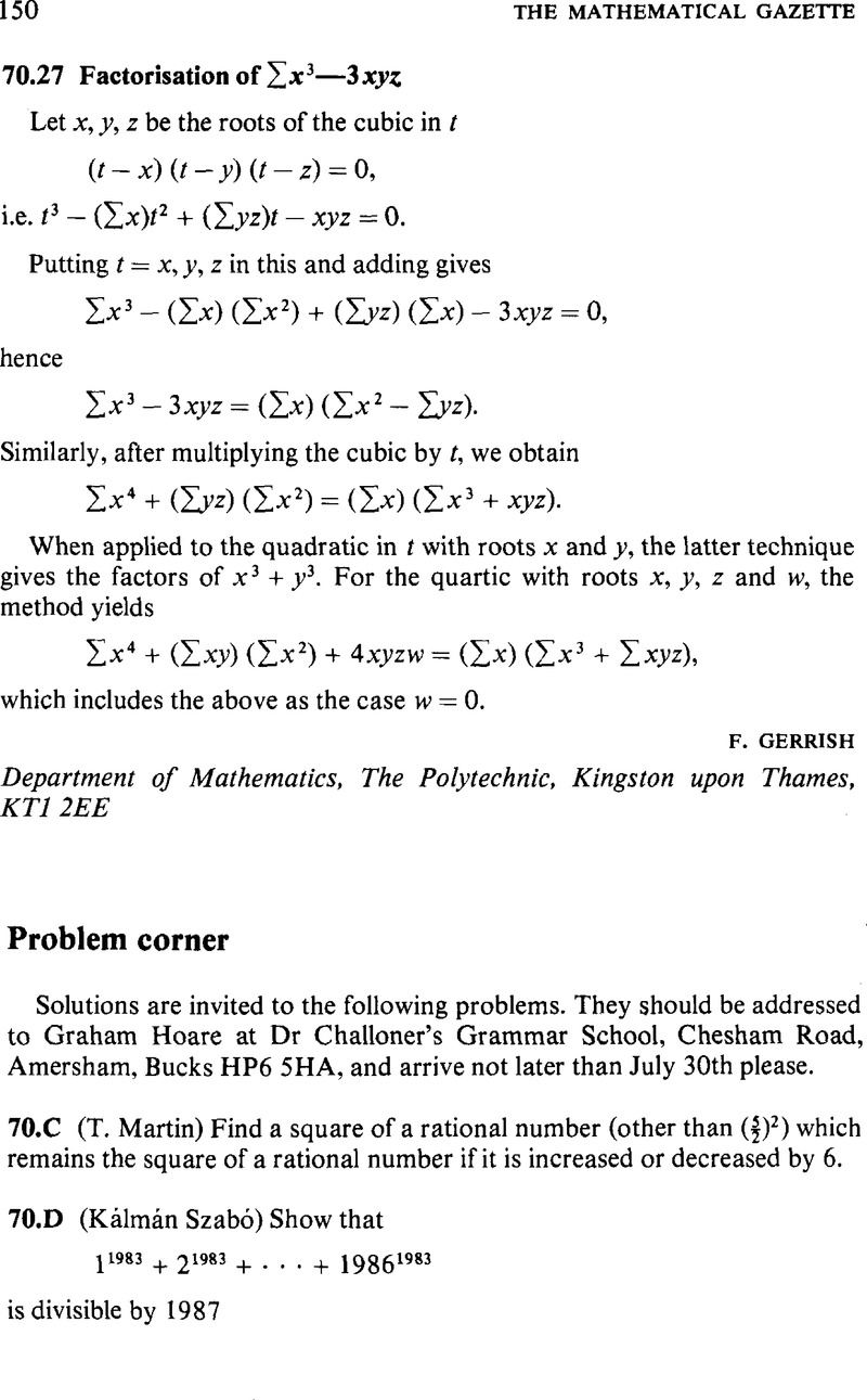70 27 Factorisation Of X3 3xyz The Mathematical Gazette Cambridge Core