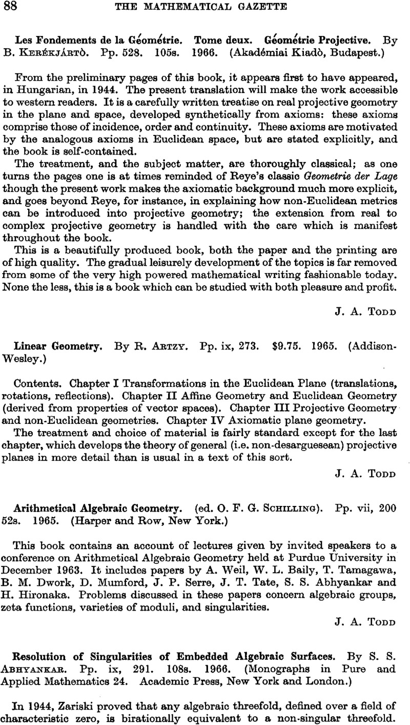 Arithmetical Algebraic Geometry Ed O F G Schilling Pp Vii 0 52s 1965 Harper And Row New York The Mathematical Gazette Cambridge Core