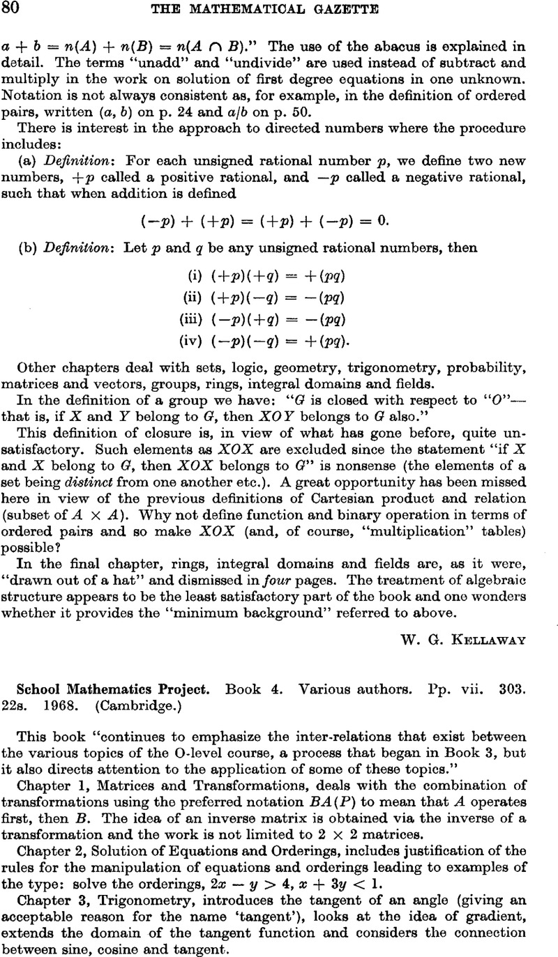 School Mathematics Project. Book 4. Various authors. Pp. vii. 303. 22s.  1968. (Cambridge.) | The Mathematical Gazette | Cambridge Core