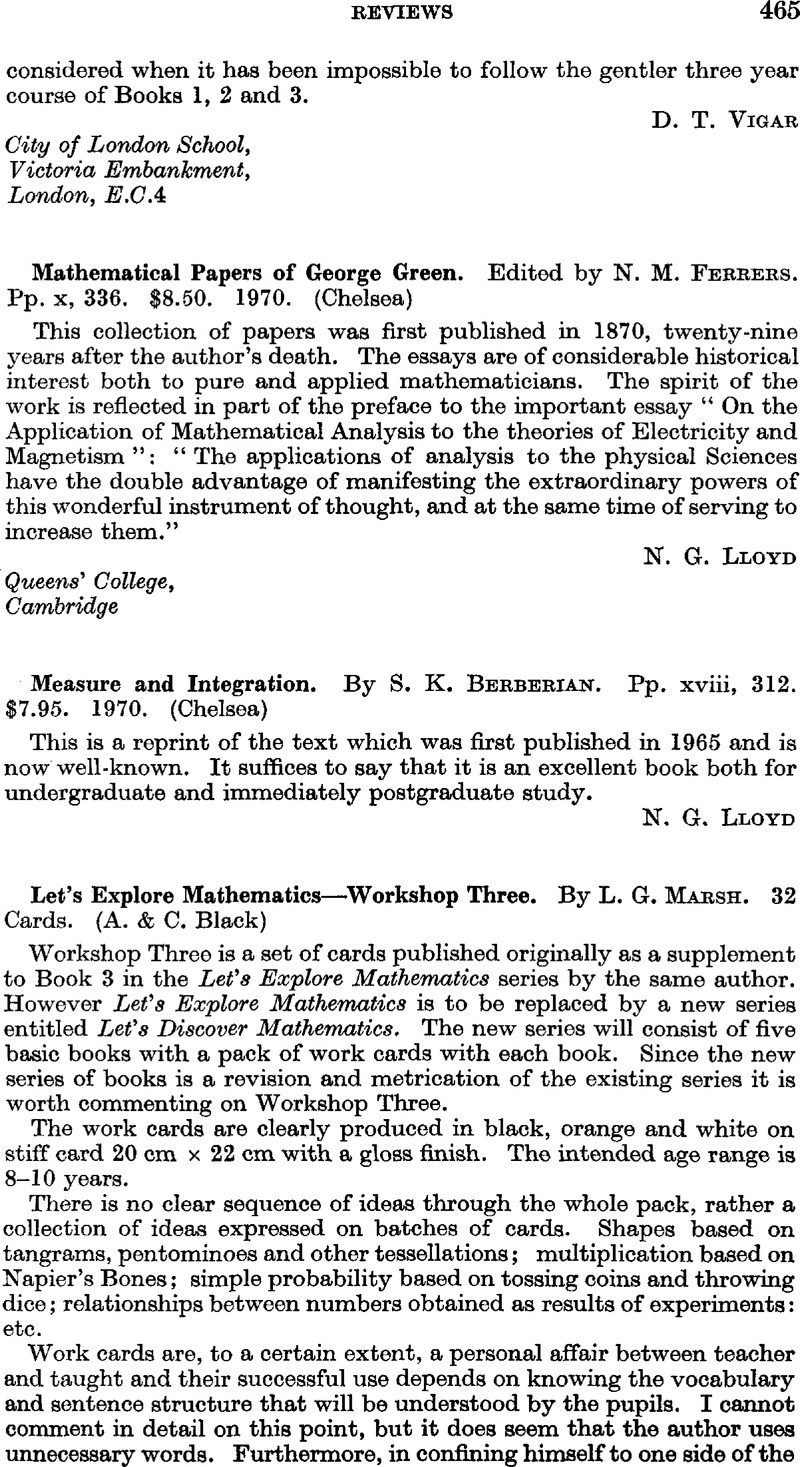 Measure And Integration By S K Berberian Pp Xviii 312 7 95 1970 Chelsea The Mathematical Gazette Cambridge Core
