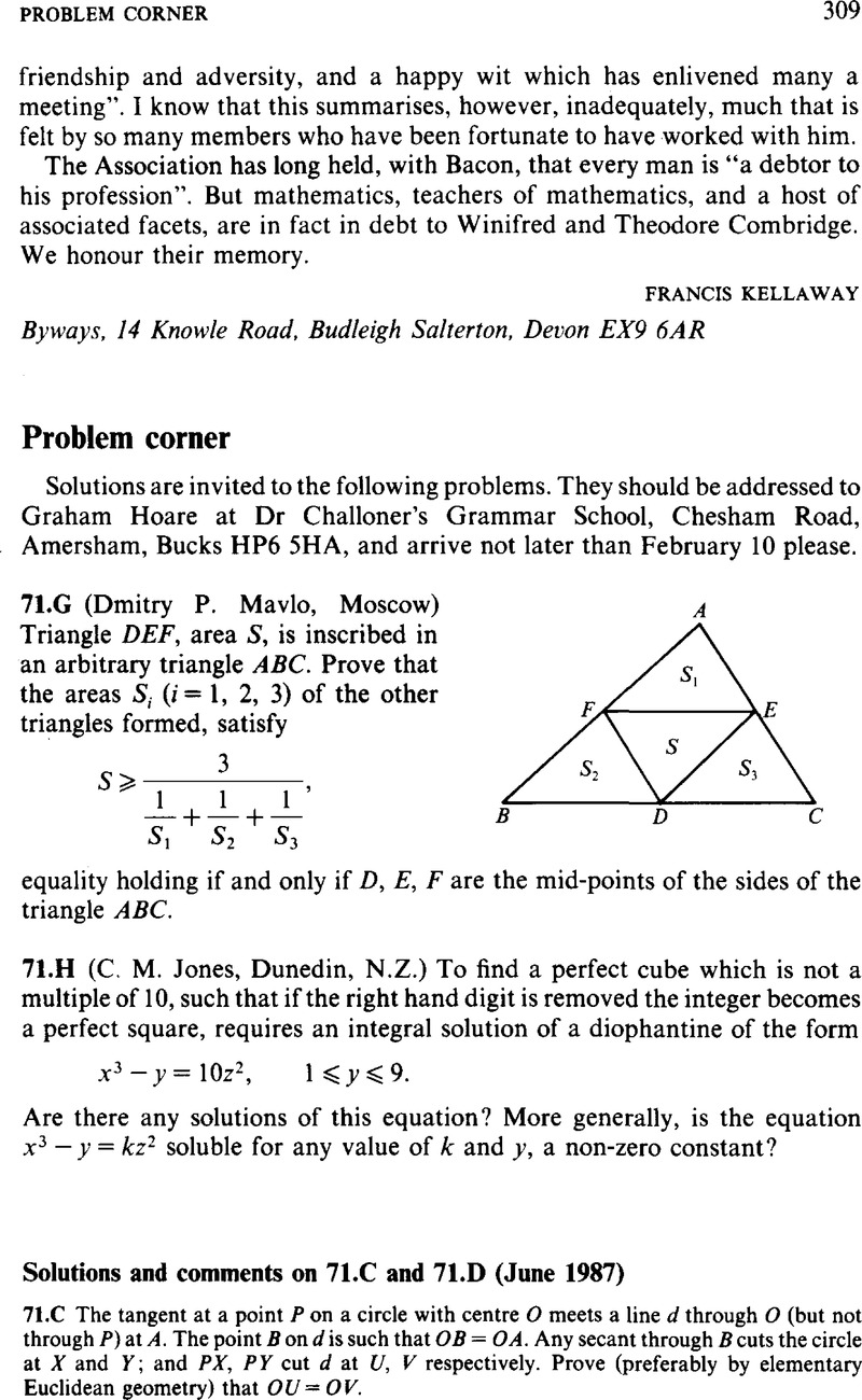 Problem Corner The Mathematical Gazette Cambridge Core