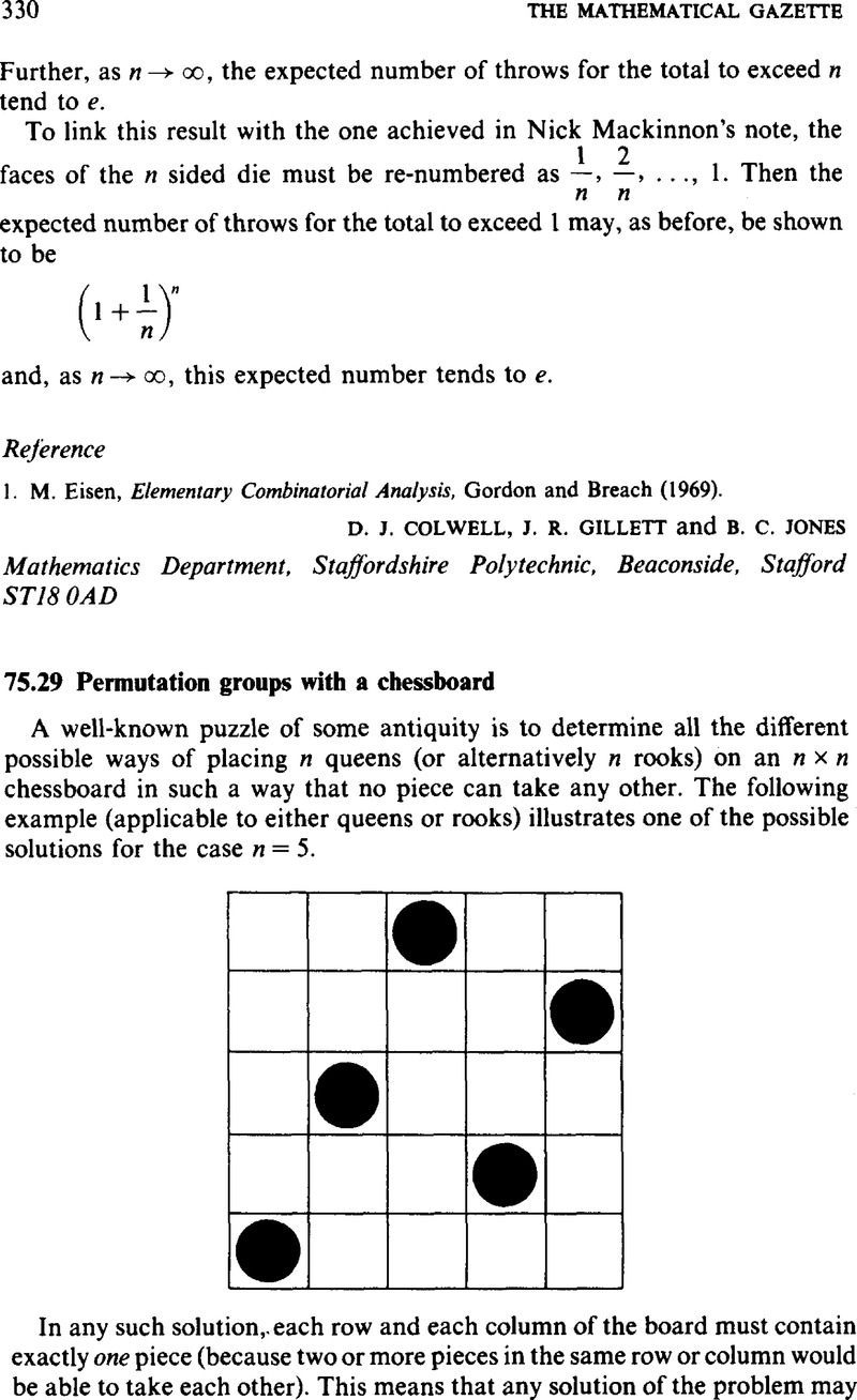 75 29 Permutation Groups With A Chessboard The Mathematical Gazette Cambridge Core