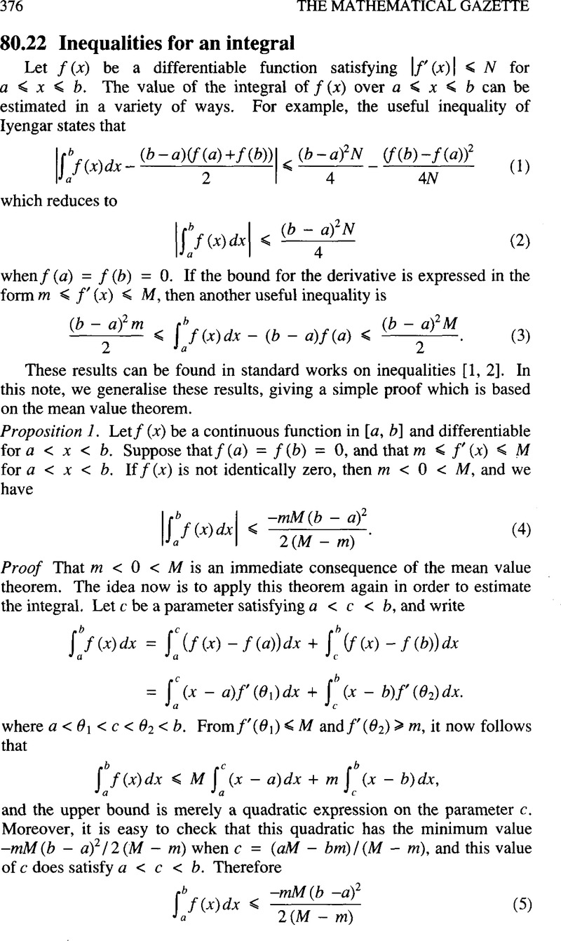 80 22 Inequalities For An Integral The Mathematical Gazette Cambridge Core