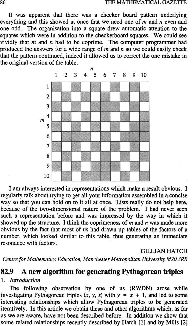 9 A New Algorithm For Generating Pythagorean Triples The Mathematical Gazette Cambridge Core