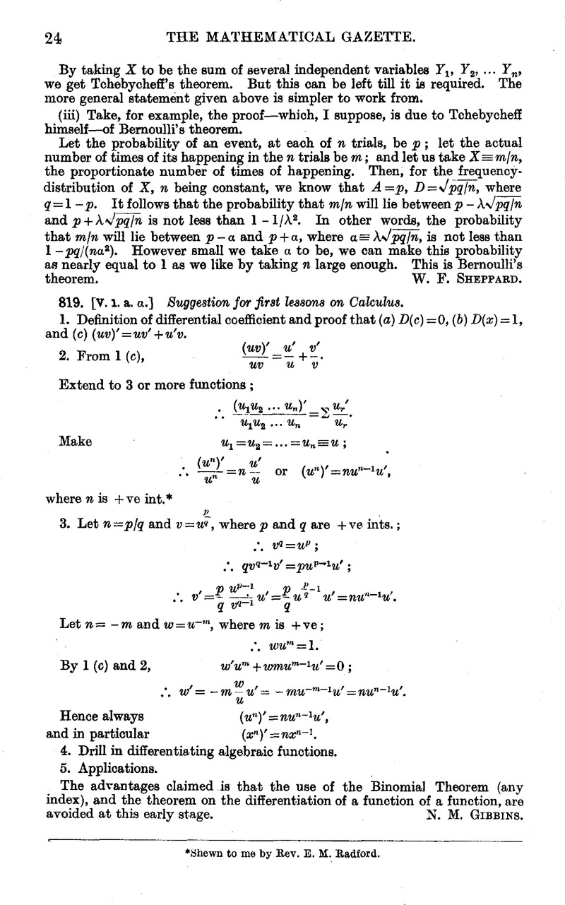 819 V L A A Suggestion For First Lessons On Calculus The Mathematical Gazette Cambridge Core