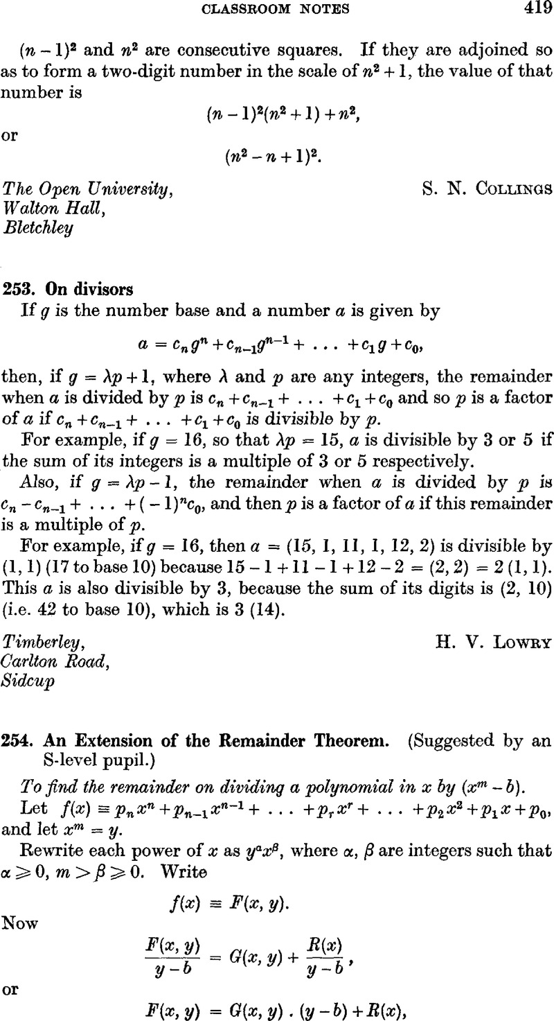 254 An Extension Of The Remainder Theorem Suggested By An S Level Pupil The Mathematical Gazette Cambridge Core