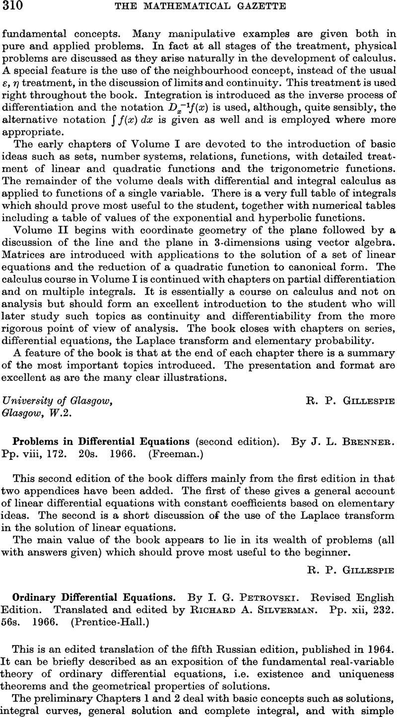 Problems In Differential Equations Second Edition By J L Brenner Pp Viii 172 s 1966 Freeman The Mathematical Gazette Cambridge Core