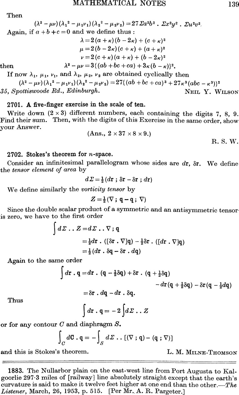 2702 Stokes S Theorem For N Space The Mathematical Gazette Cambridge Core