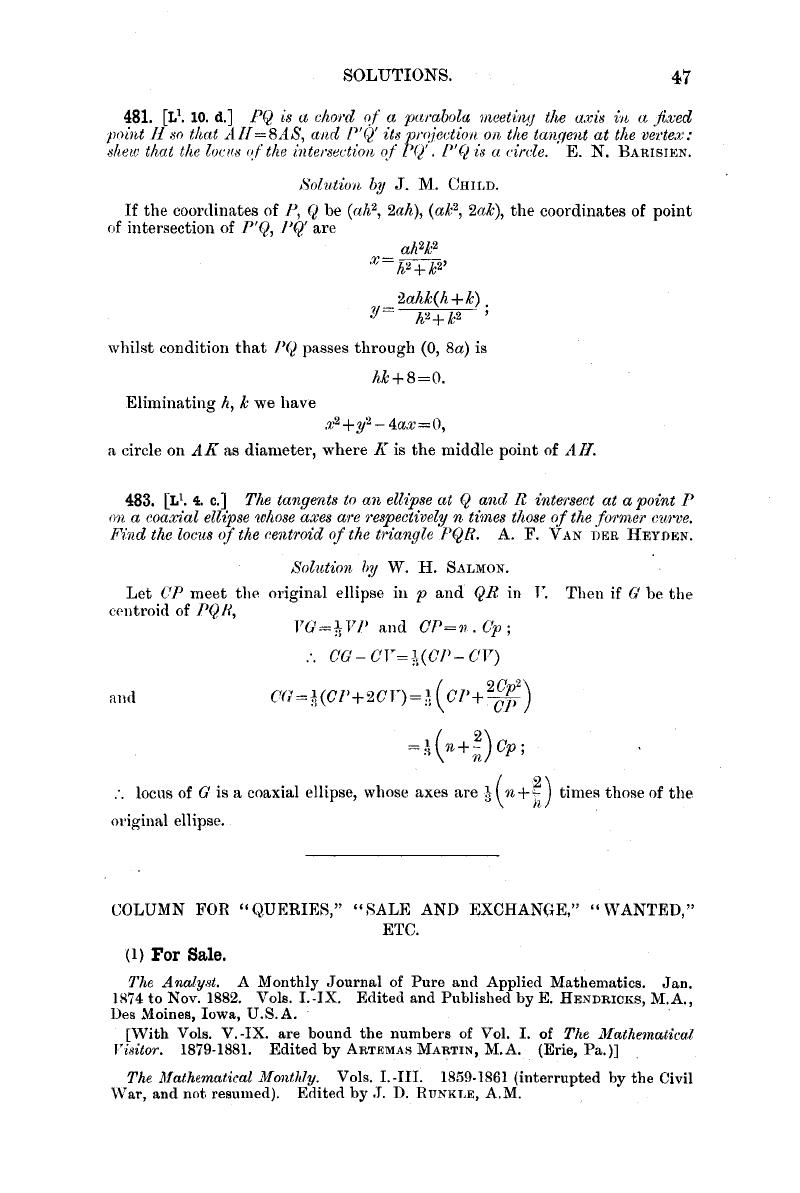 481 L1 10 D Pq Is A Chord Of A Parabola Meeting Tlie Axis In A Fixed Point H So That Ah 8as And P Q Its Projection On The Tangent At The Vertex