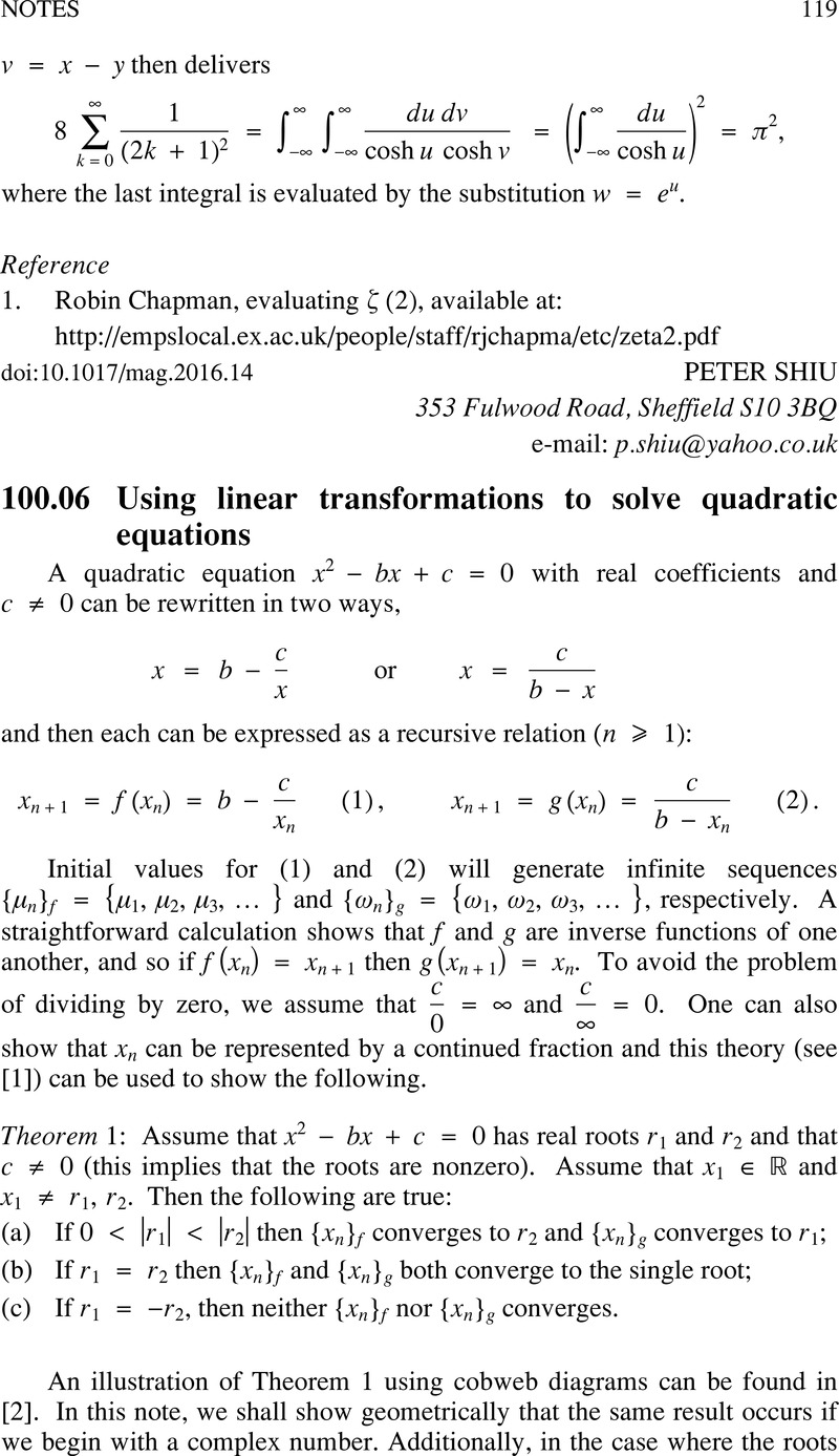 100 06 Using Linear Transformations To Solve Quadratic Equations The Mathematical Gazette Cambridge Core