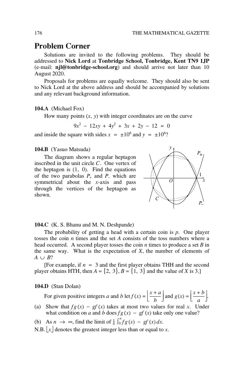 Problem Corner The Mathematical Gazette Cambridge Core