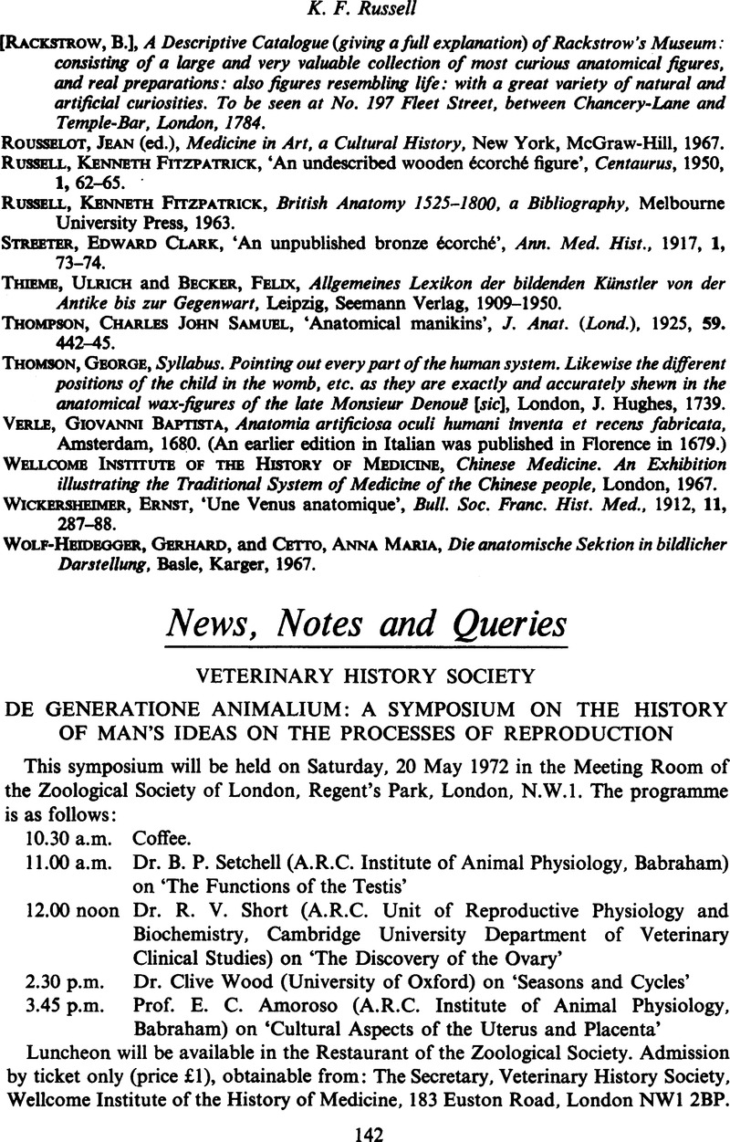 Veterinary History Society | Medical History | Cambridge Core