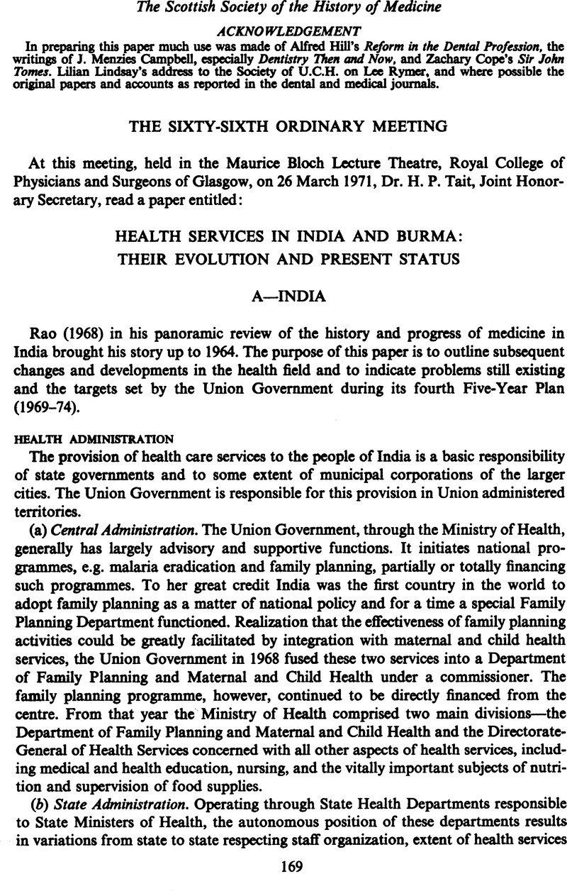 Health Services In India And Burma Their Evolution And Present Status Medical History Cambridge Core