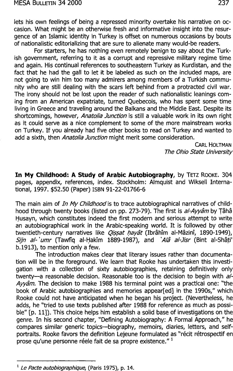 In My Childhood A Study Of Arabic Autobiography By Tetz Rooke 304 Pages Appendix References Index Stockholm Almquist And Wiksell International 1997 52 50 Paper Isbn 91 22 01766 6 Review Of Middle East Studies Cambridge Core