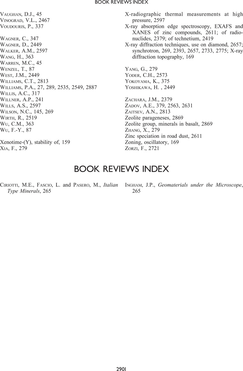 Book Reviews Index Mineralogical Magazine Cambridge Core