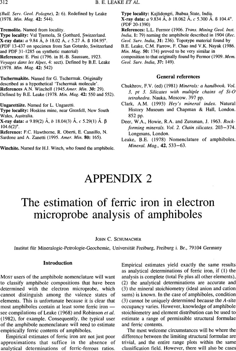 Appendix 2 The Estimation Of Ferric Iron In Electron Microprobe Analysis Of Amphiboles Mineralogical Magazine Cambridge Core