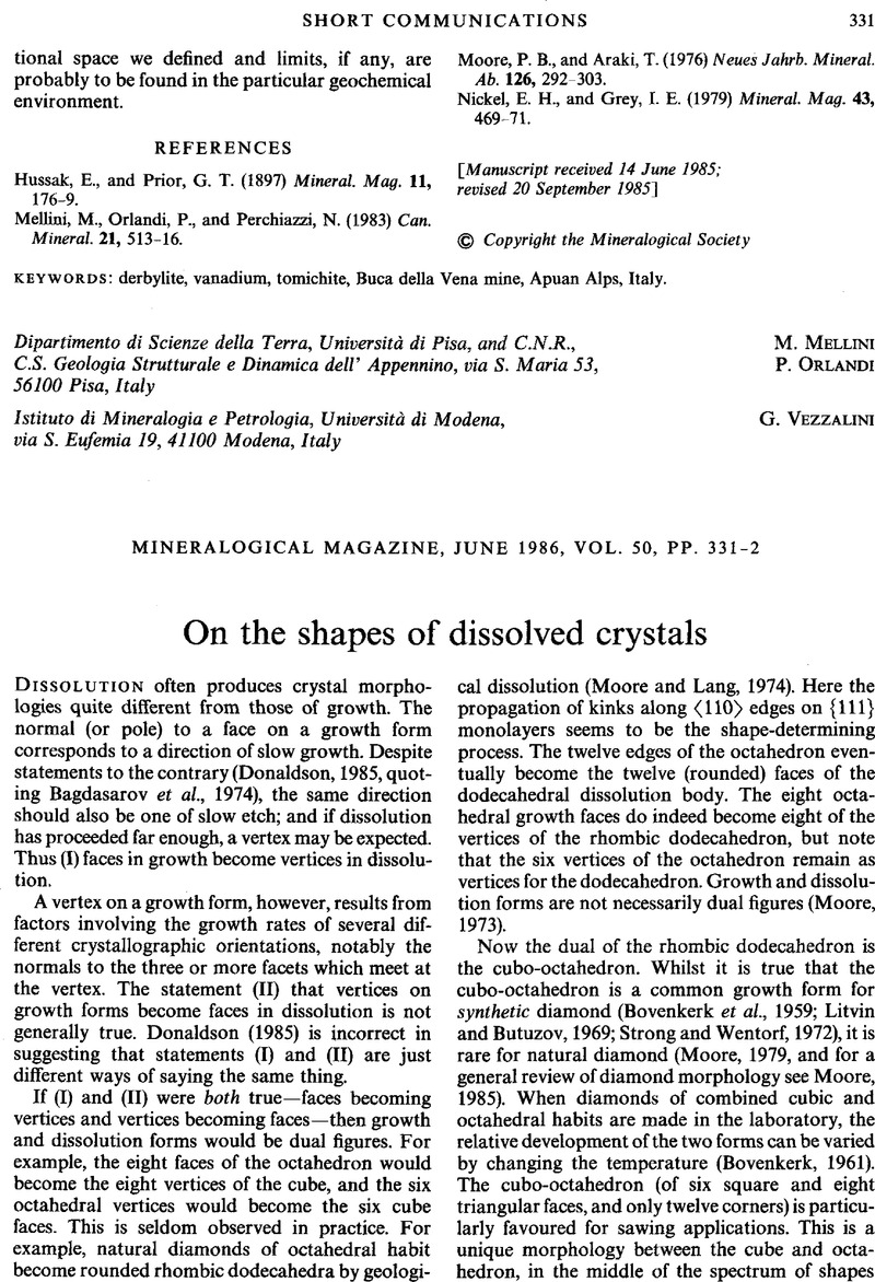 On The Shapes Of Dissolved Crystals Mineralogical Magazine Cambridge Core