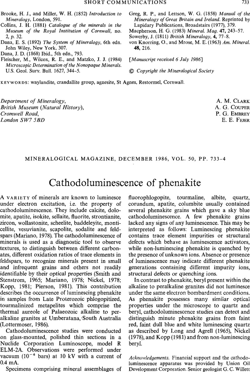 Cathodoluminescence Of Phenakite Mineralogical Magazine Cambridge Core