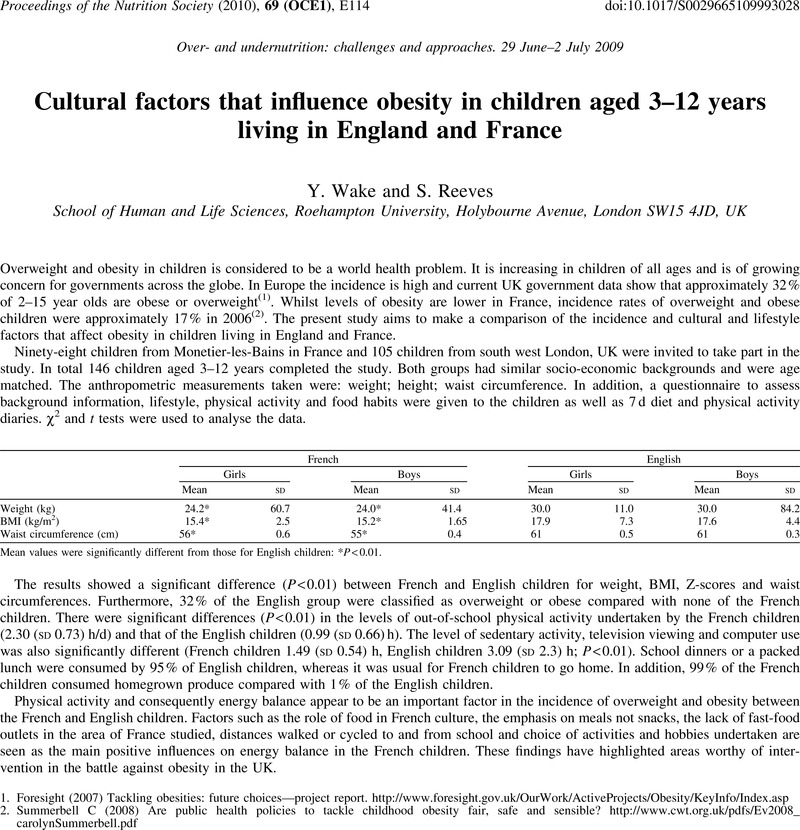 Cultural Factors That Influence Obesity In Children Aged 3 12