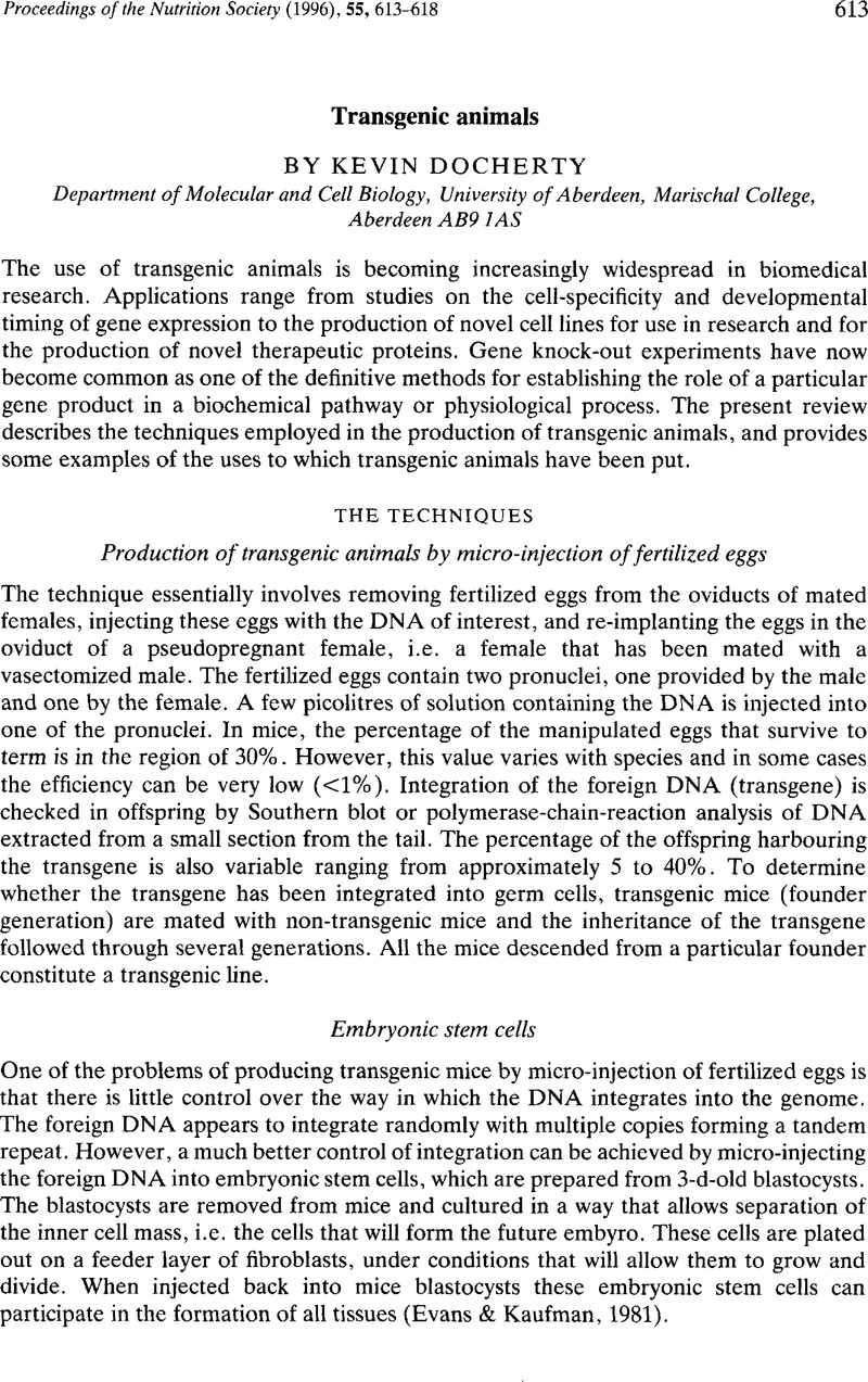 Transgenic animals | Proceedings of the Nutrition Society | Cambridge Core