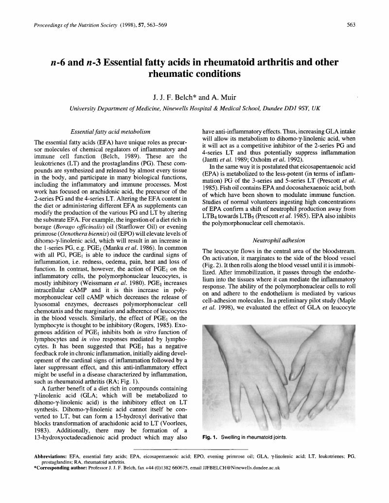 N 6 And N 3 Essential Fatty Acids In Rheumatoid Arthritis And Other Rheumatic Conditions Proceedings Of The Nutrition Society Cambridge Core