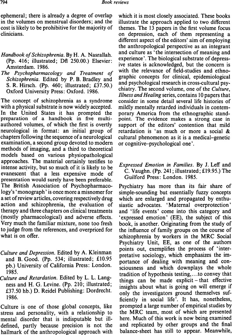 Expressed Emotion In Families By J Leff And C Vaughn Pp 241 Illustrated 19 95 The Guilford Press London 1985 Psychological Medicine Cambridge Core