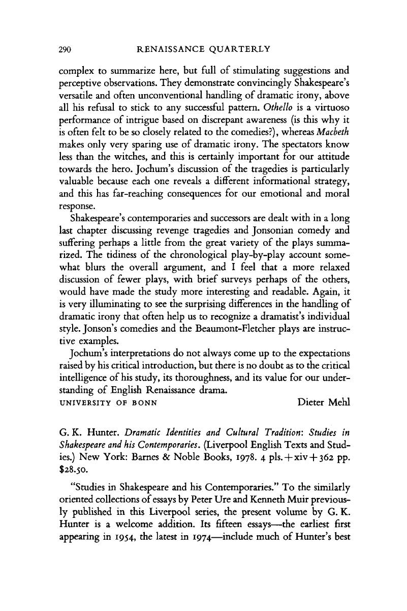 G K Hunter Dramatic Identities And Cultural Tradition Studies